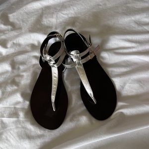 J.Crew Silver T-Strap Sandals, size 7.5